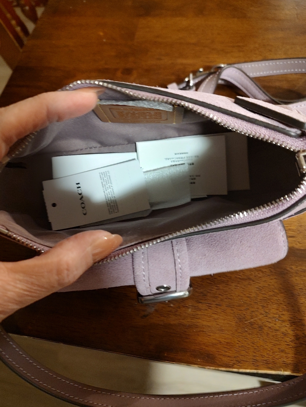 Coach Ashton Pink Suede Shoulder Bag with Front Buckle - Picture 4 of 8